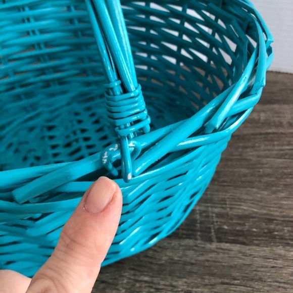 Bright Blue Woven Basket with Handle - Picture 2 of 11